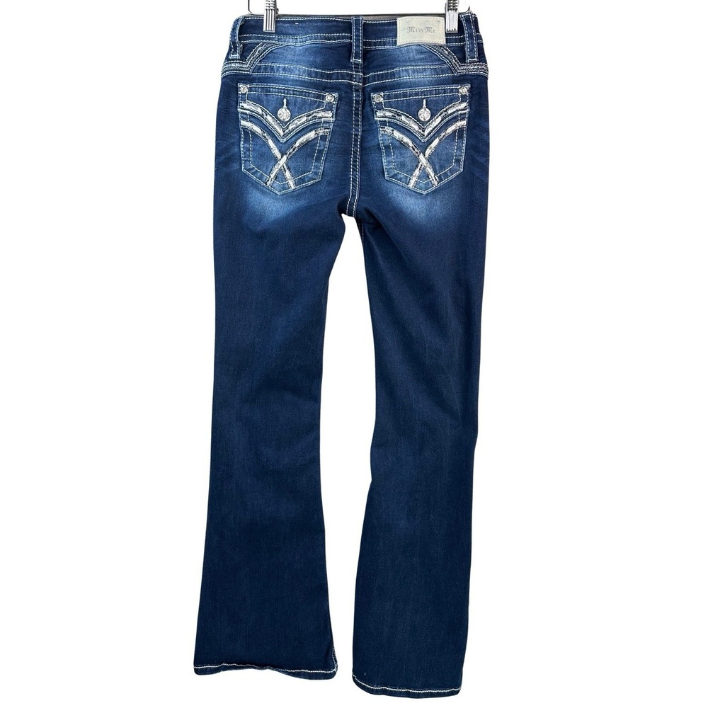 Miss Me Women's Mid-Rise Flare Jeans Dark Wash Rhinestone Embellished Size 27